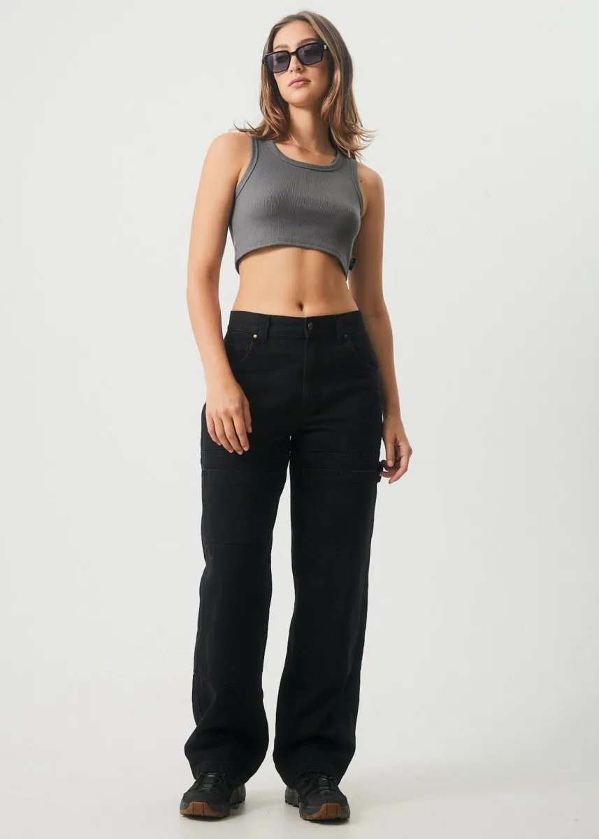Afends Womens Chloe - Hemp Ribbed Crop Tank - Steel