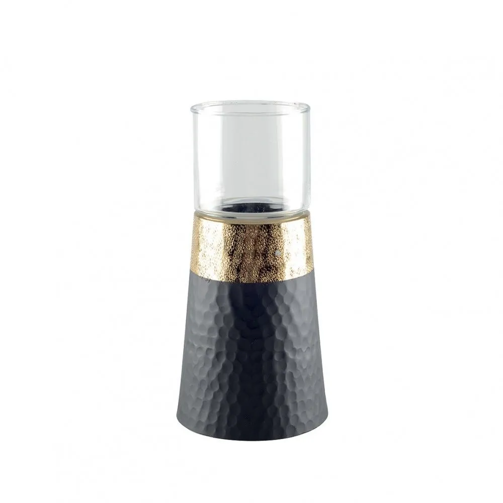 Bougeoir noir et dore h21cm