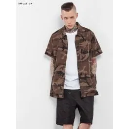 Chemise à manches courtes camouflage militaire marron pour homme