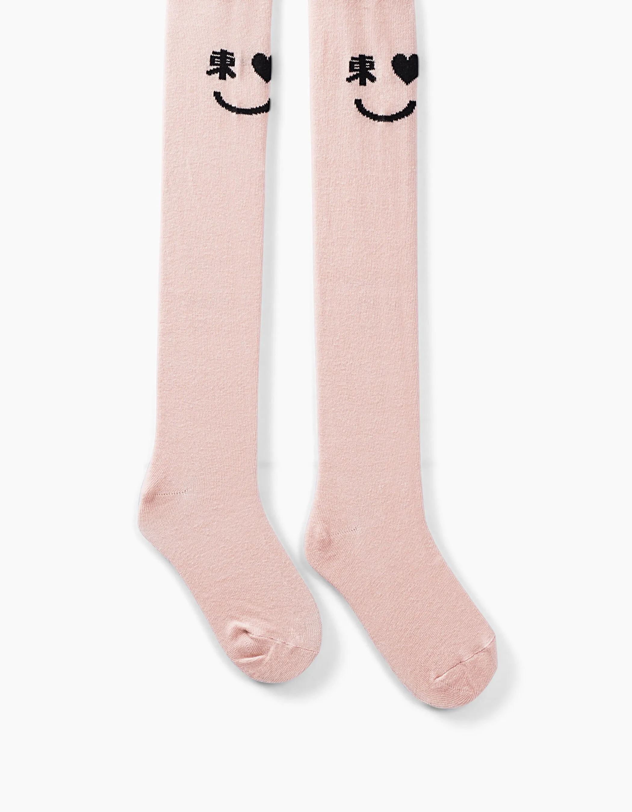 Collants rose poudré en tricot smileys sur genoux fille