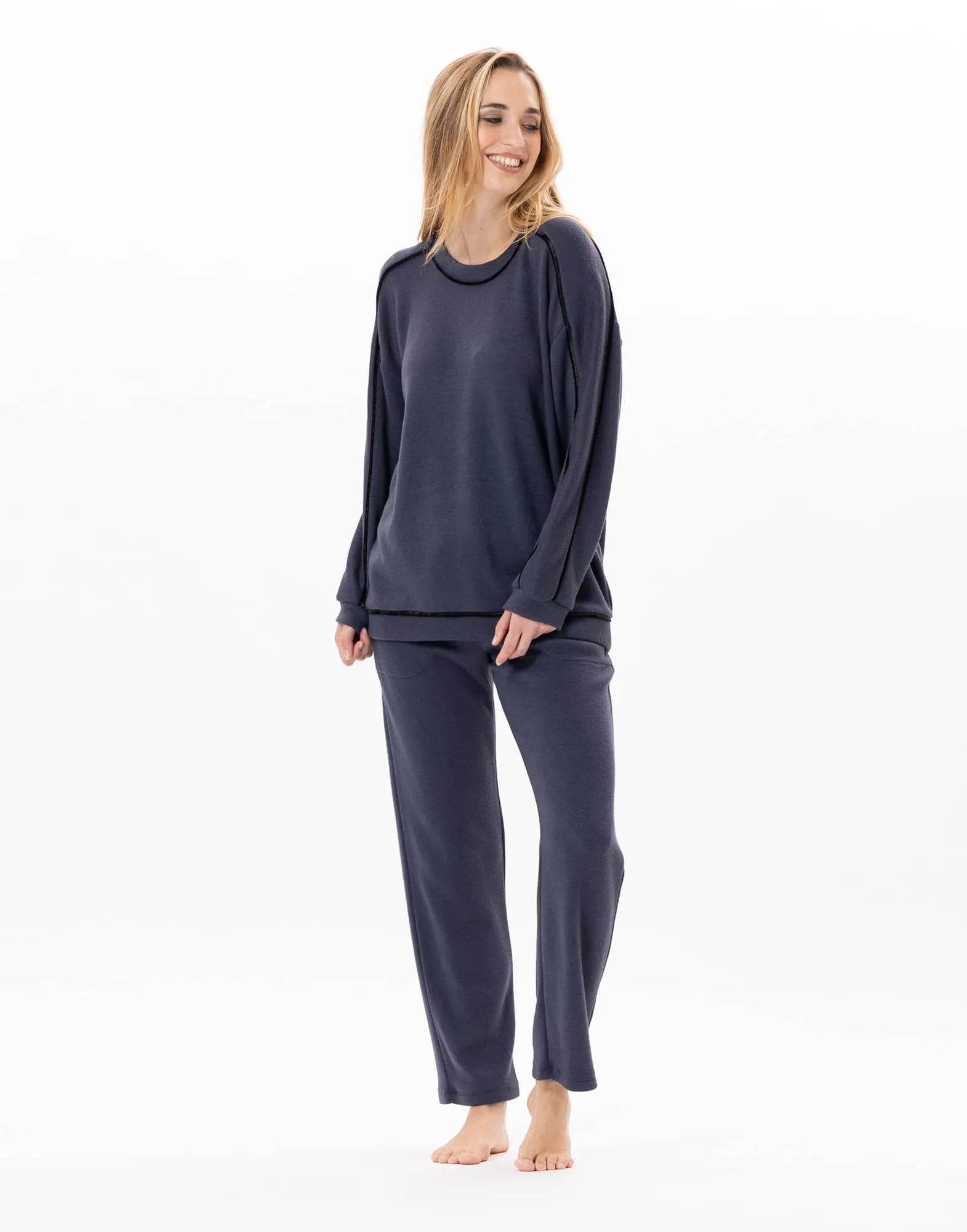 Pantalon en maille tricot ALPAGA 880 Marine