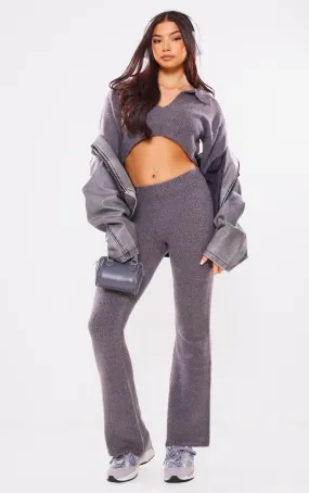 Pantalon large en maille tricot gris anthracite