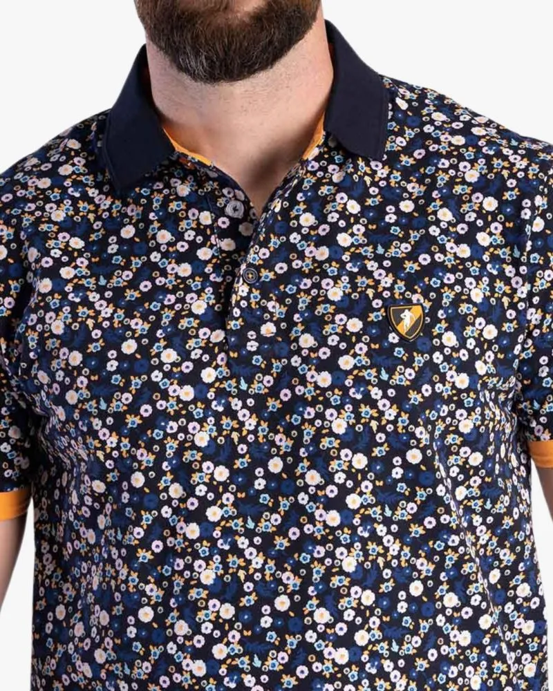 Polo piqué fleuri grande taille bleu marine - Size-factory
