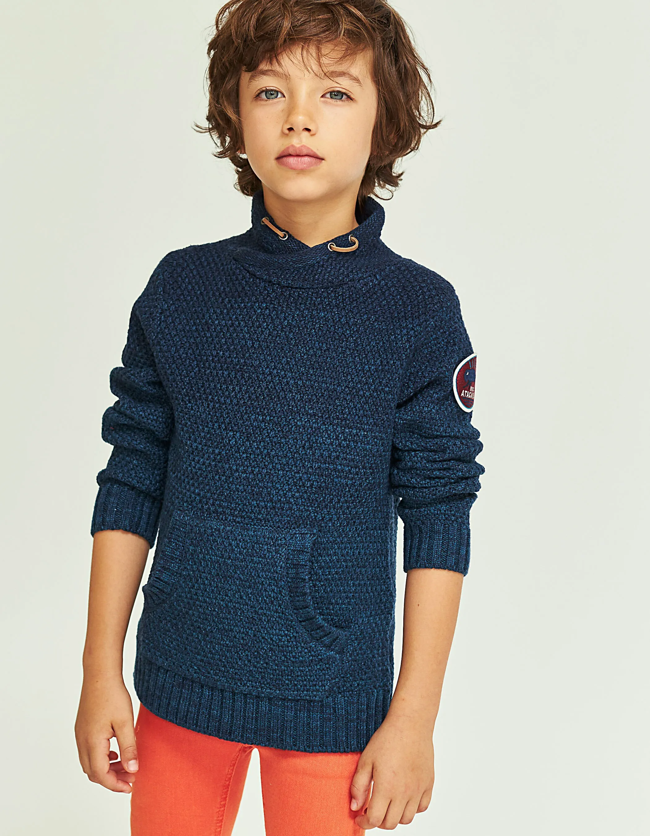 Pull bleu orage à poche kangourou garçon