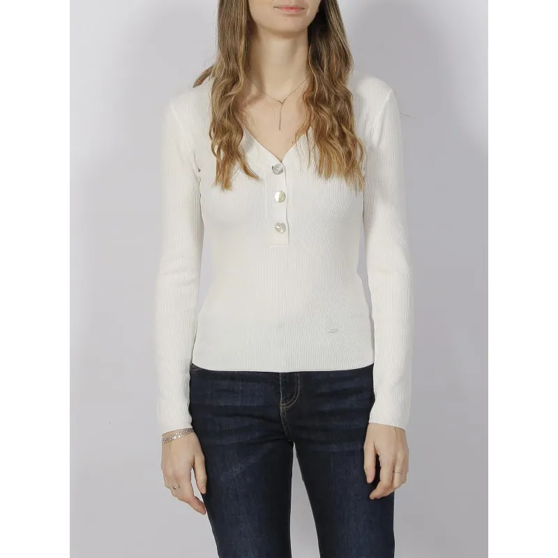 Pull à crochet manche courte beige femme - Molly Bracken | wimod
