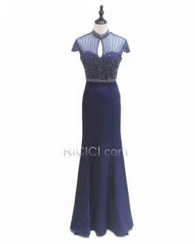 Robe De Soirée Longue Empire Robe Mère De Mariée Col Haut Décolleté
