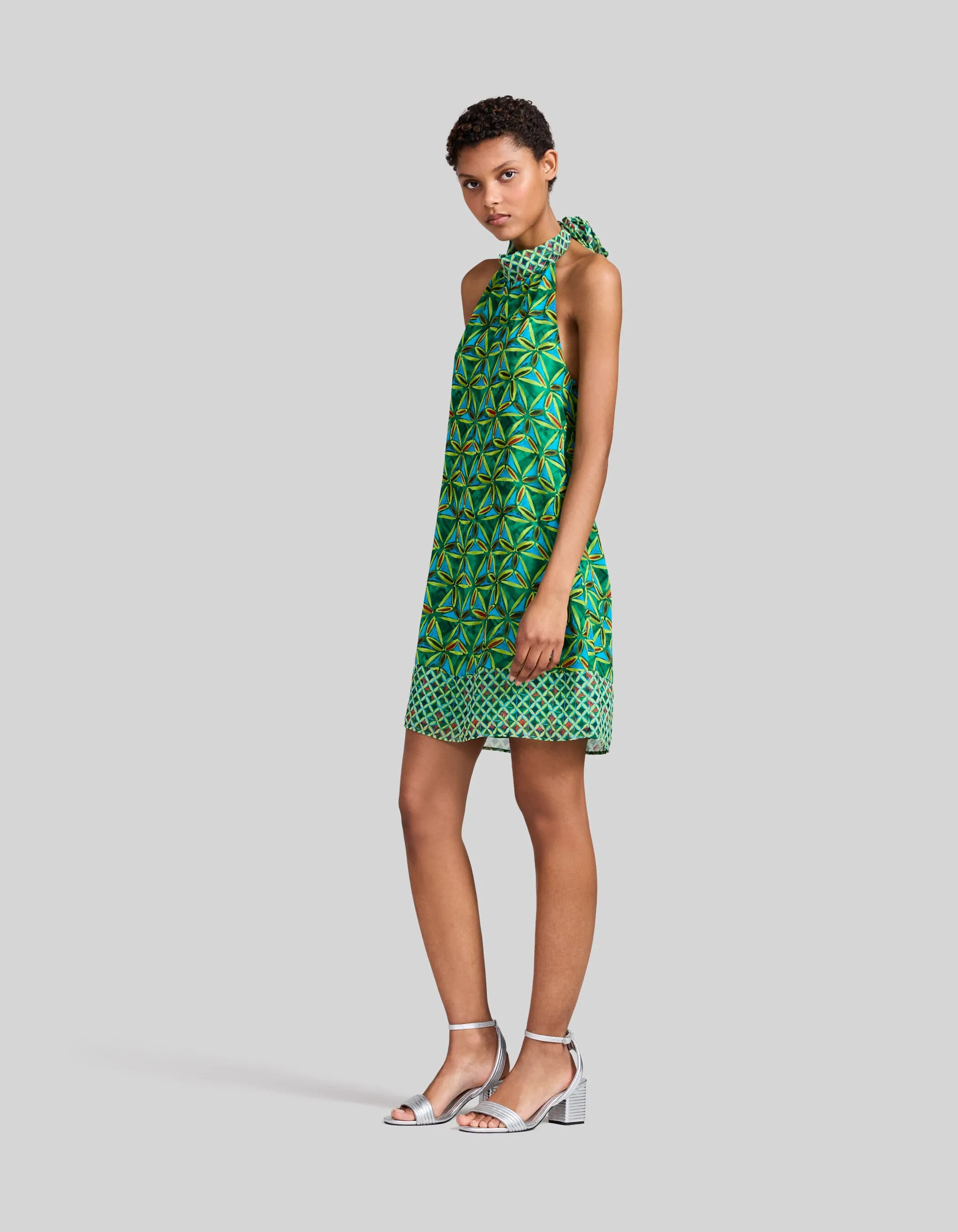 Robe verte matière recyclée imprimé floral