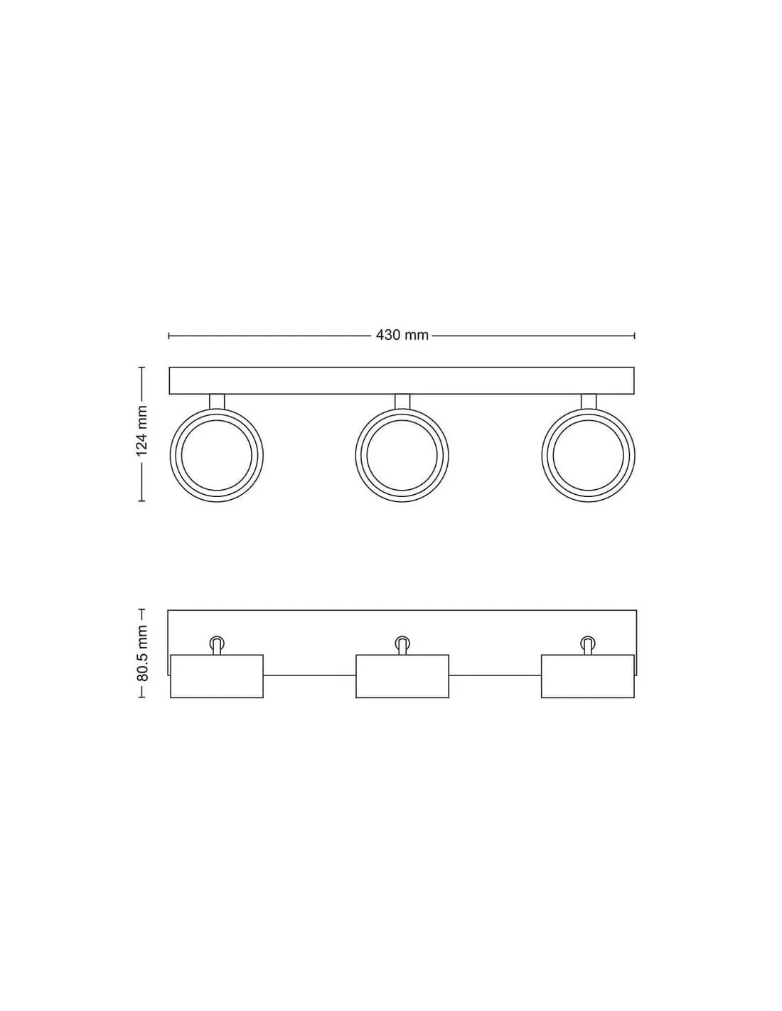 Strip 3 spots de plafond LED Tête orientable Noir 3x5,5W | LéonLeds