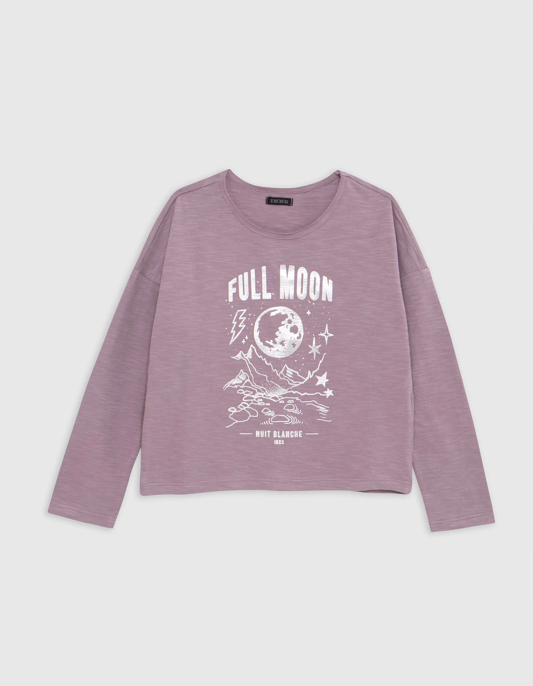 T-shirt lilas coton bio visuel lune métallisée fille