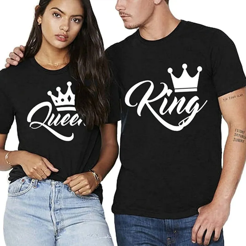 T-shirt Noir Assorti King and Queen Couronne
