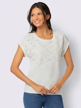 T-shirt à encolure ronde superbe broderie ajourée