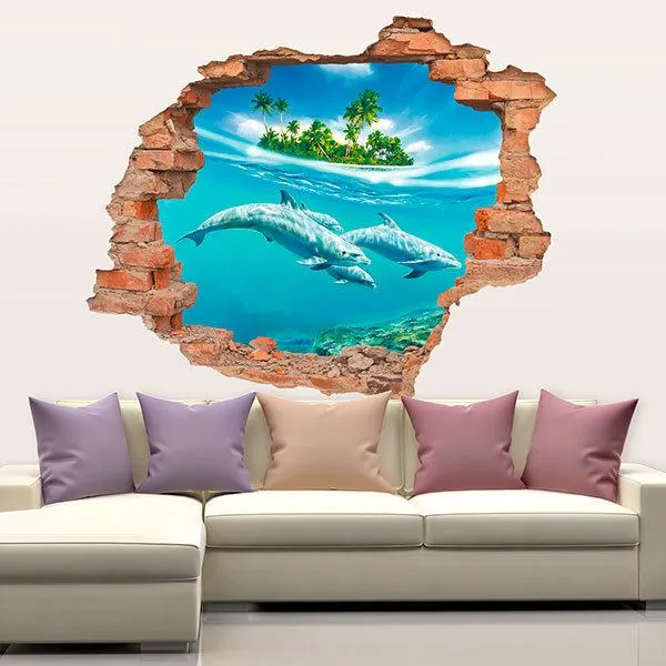 Trou dauphins sous la mer - STICKERS MURAUX