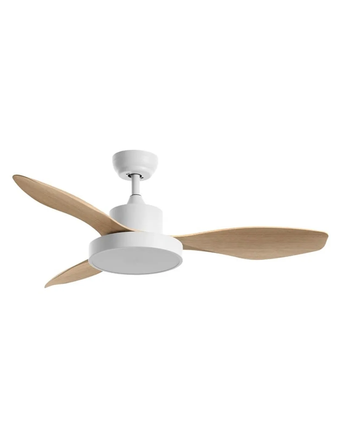 Ventilateur de Plafond LED 36W RIGA blanc et pales en bois Ø120 DC 32W CCT 3K-6K Dimable 3 Pales | LéonLeds